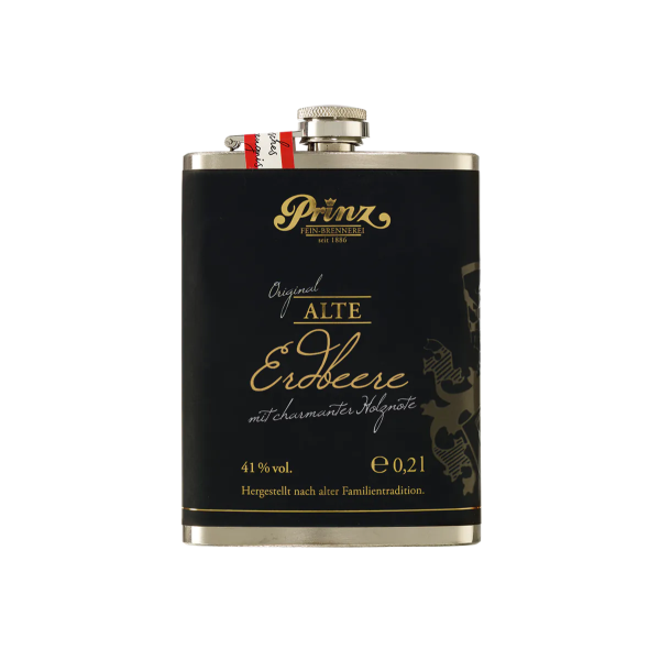 Edelstahl-Flachmann mit Alte Erdbeere – 200 ml | 41 % vol