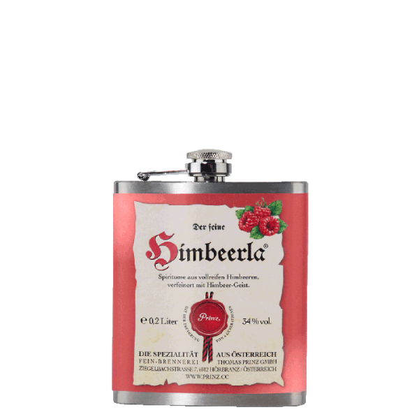 Edelstahl-Flachmann mit Himbeerla 34 % vol.