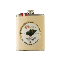Edelstahl-Flachmann mit Haselnuss Schnaps 40 % vol. 0,2 Liter